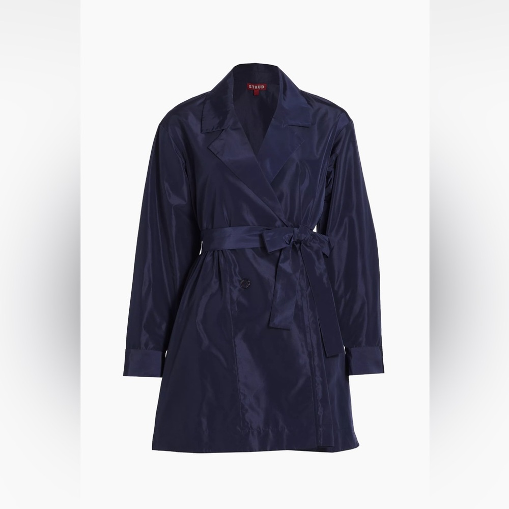 NWT STAUD Rina Double-Breasted Belted Minidress - Elegant Blue Women's Jacket - Picture 2 of 15